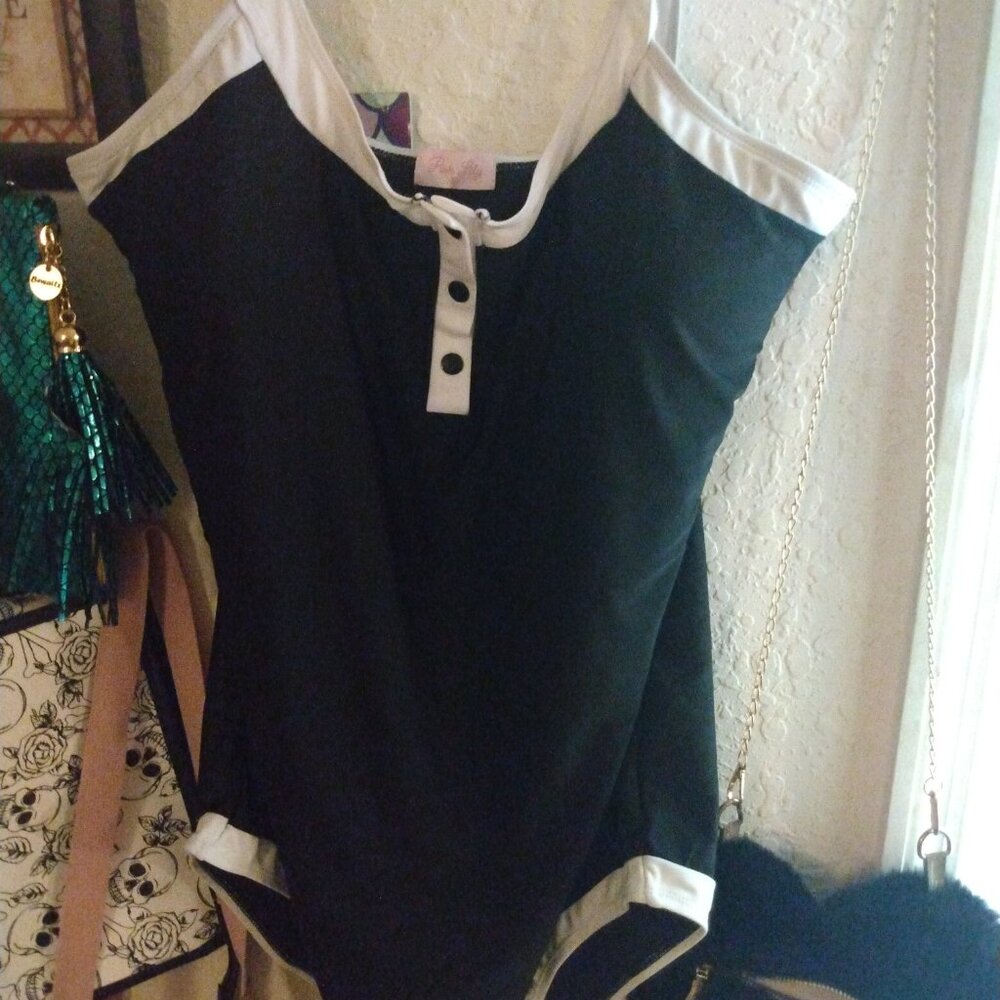 NW Black one piece swim suit with white trim